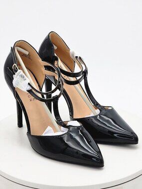 Journee Collection Tru Black Patent T-Strap Stiletto Pumps Women's Size 8.5